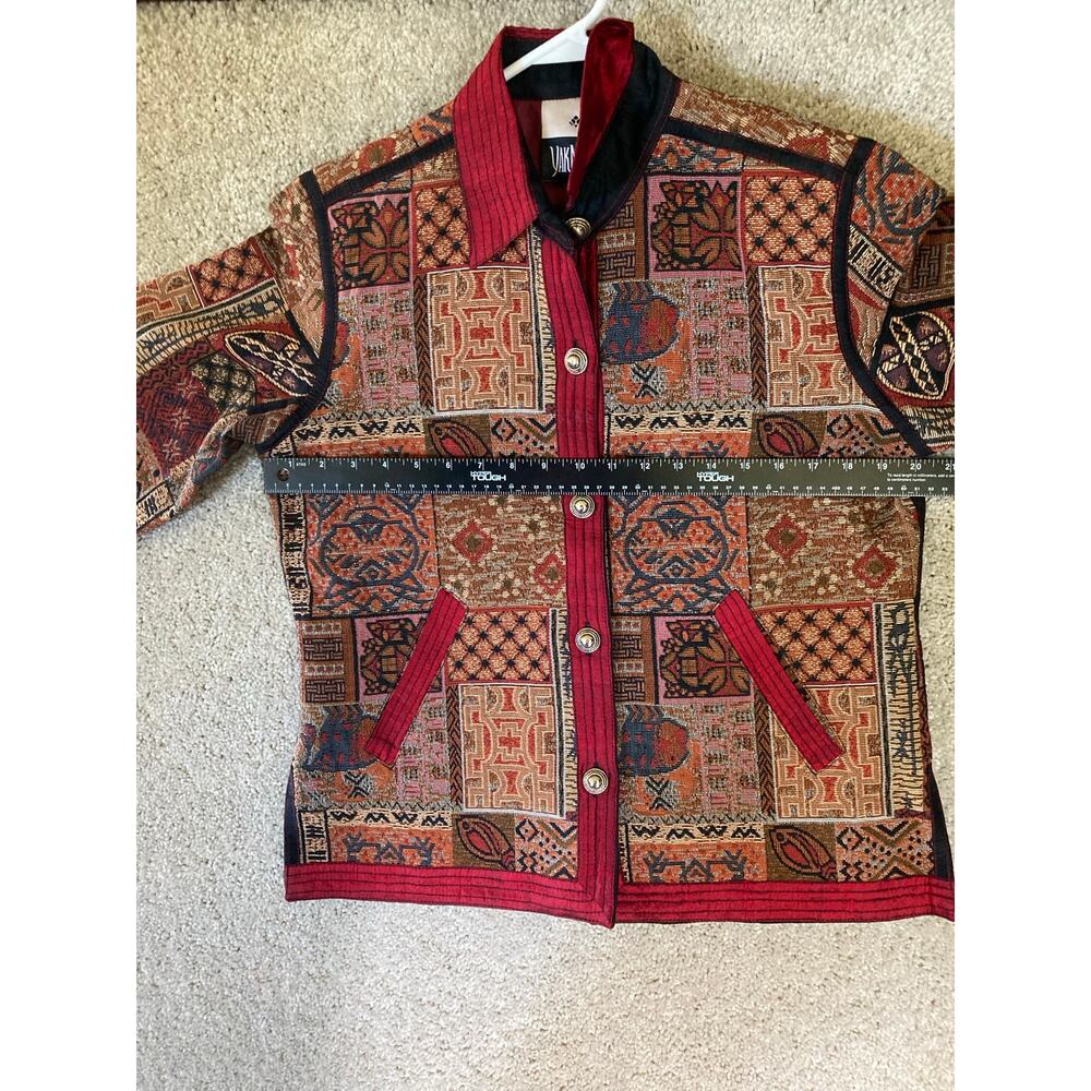 VTG Ladies Red Multicolored Embroidered Jacket Nepal Med Yak Magic Patchwork - Picture 7 of 13